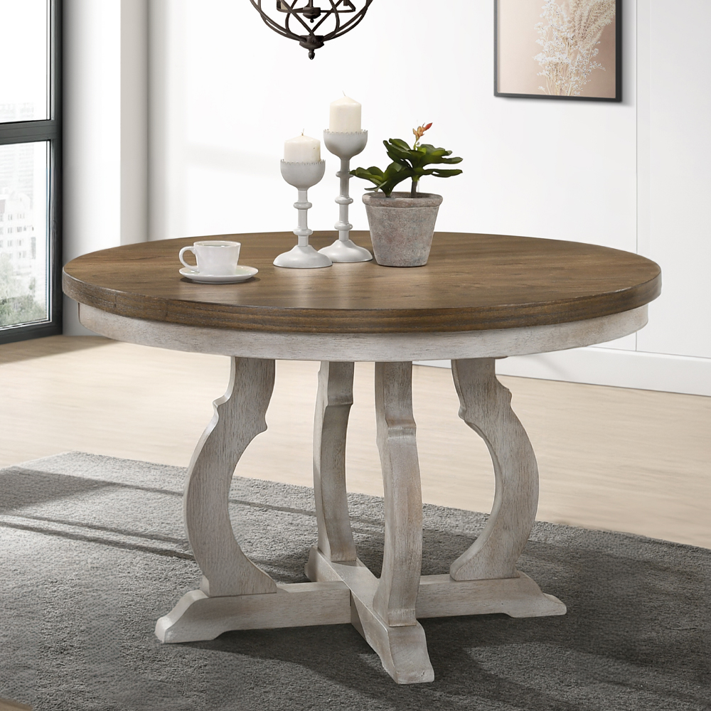 ACME - Cillin Round Dining Table in Walnut/Antique White