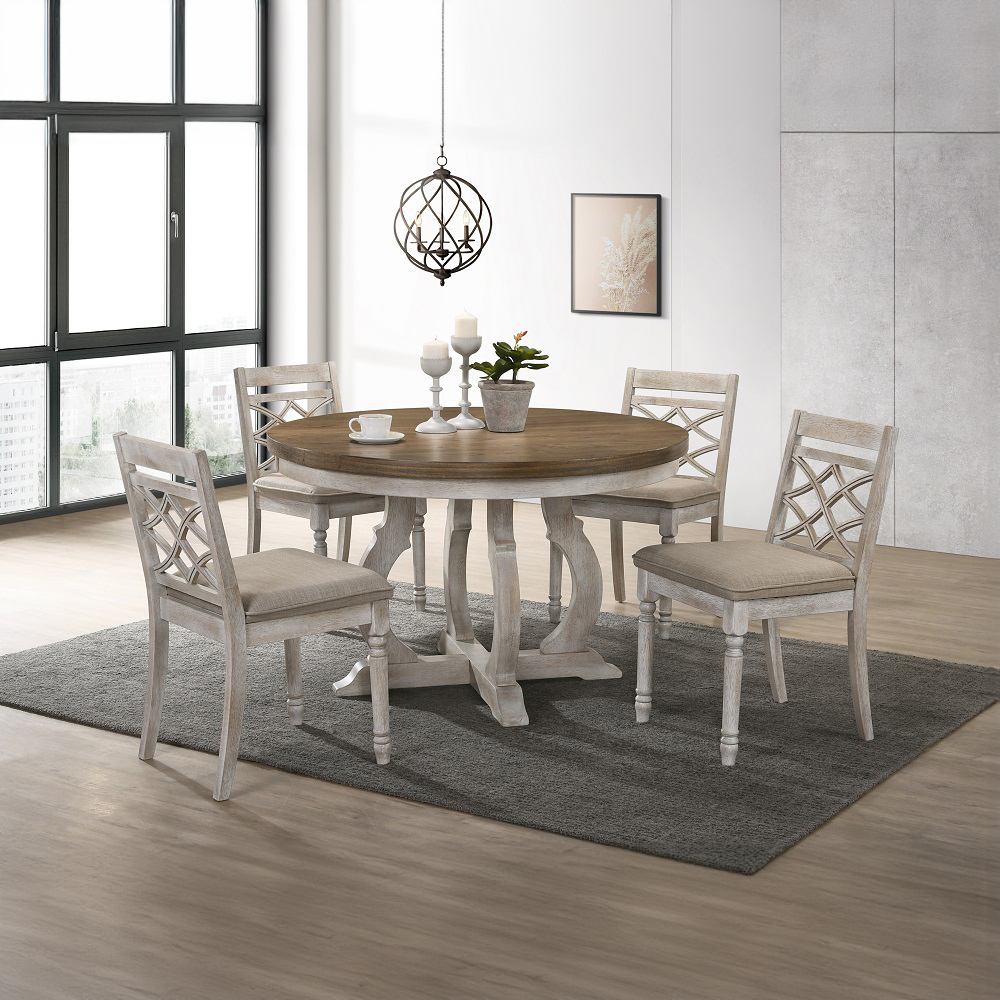 ACME - Cillin Round Dining Table in Walnut/Antique White