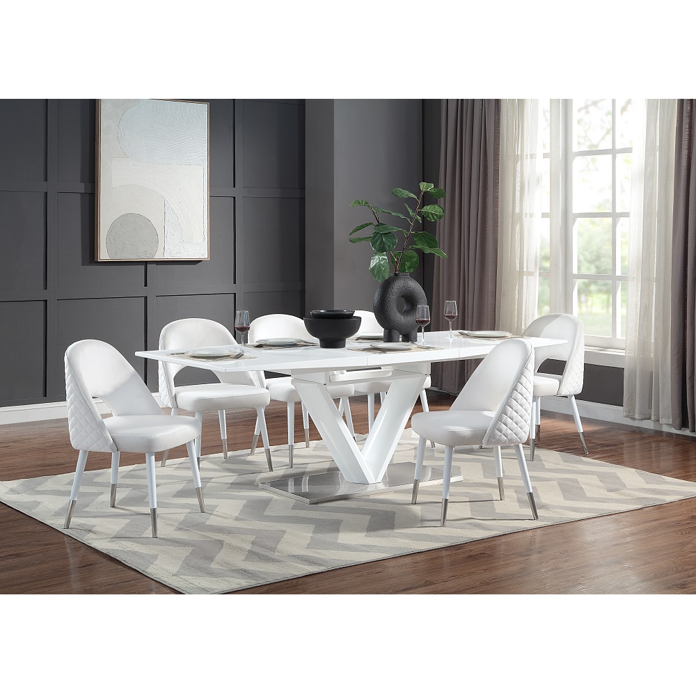 ACME - Gallegos Dining Table with Leaf in White High Gloss