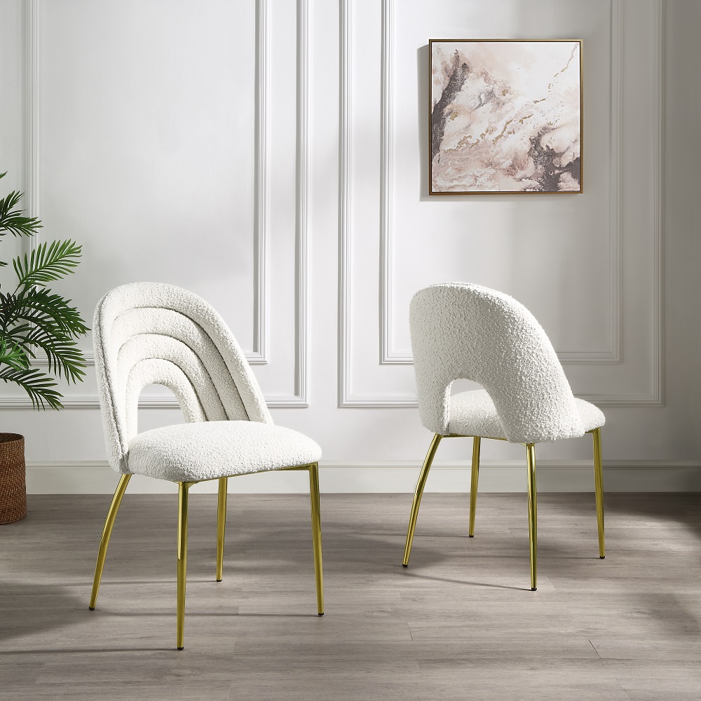 ACME - Fadri Side Chair (Set of 2) in Teddy Sherpa/Mirrored Gold