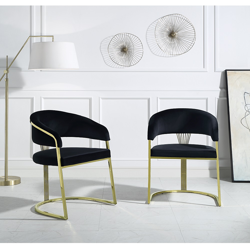 ACME - Fallon Side Chair in Black Velvet/Mirrored Gold