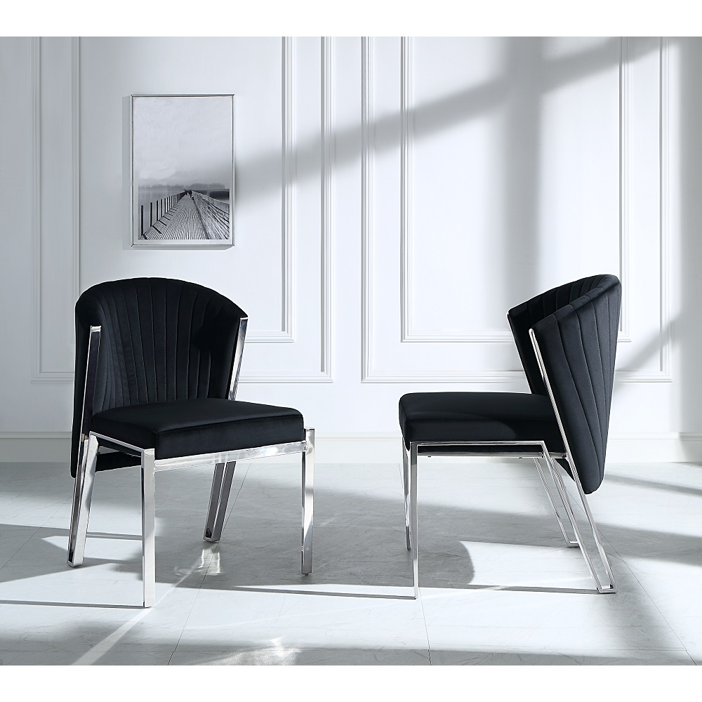 ACME Fallon Side Chair (Set of 2) - Black Velvet/Mirrored Silver