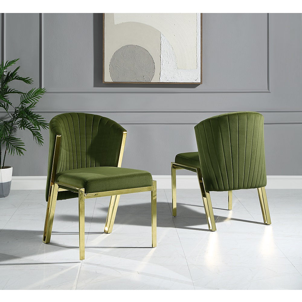 ACME Fallon Side Chair (Set of 2) - Green Velvet/Mirrored Gold