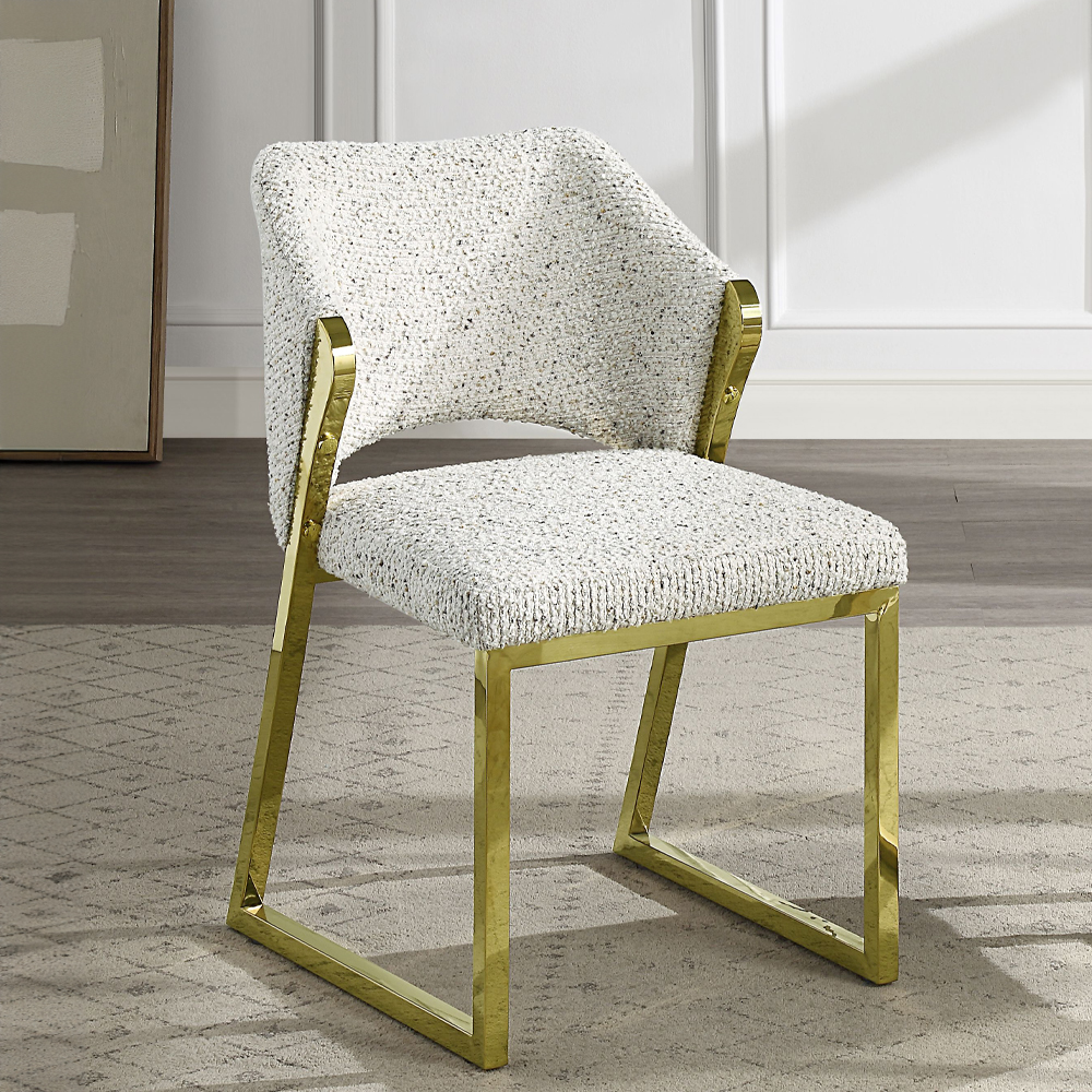 ACME Galdesa Side Chair - Teddy Sherpa/Mirrored Gold