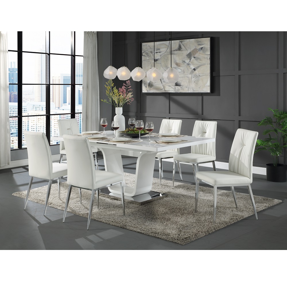 ACME - Kamaile Dining Table with Leaf in White High Gloss