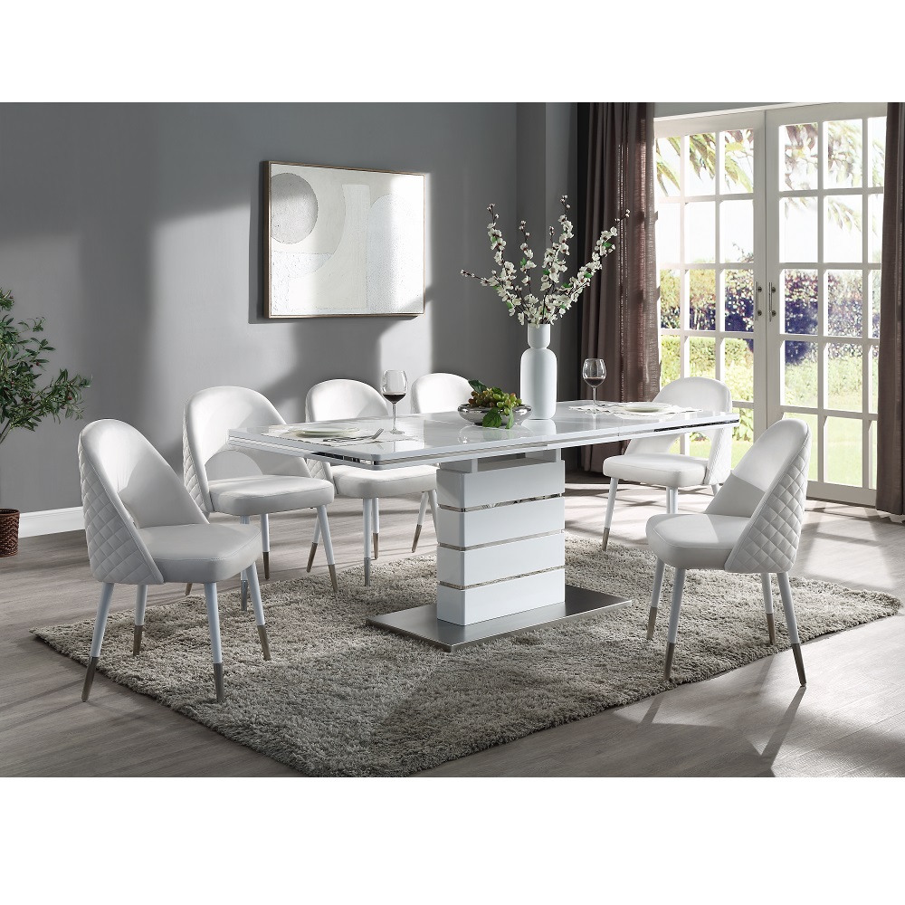 ACME - Kameryn Dining Table with Leaf in White High Gloss