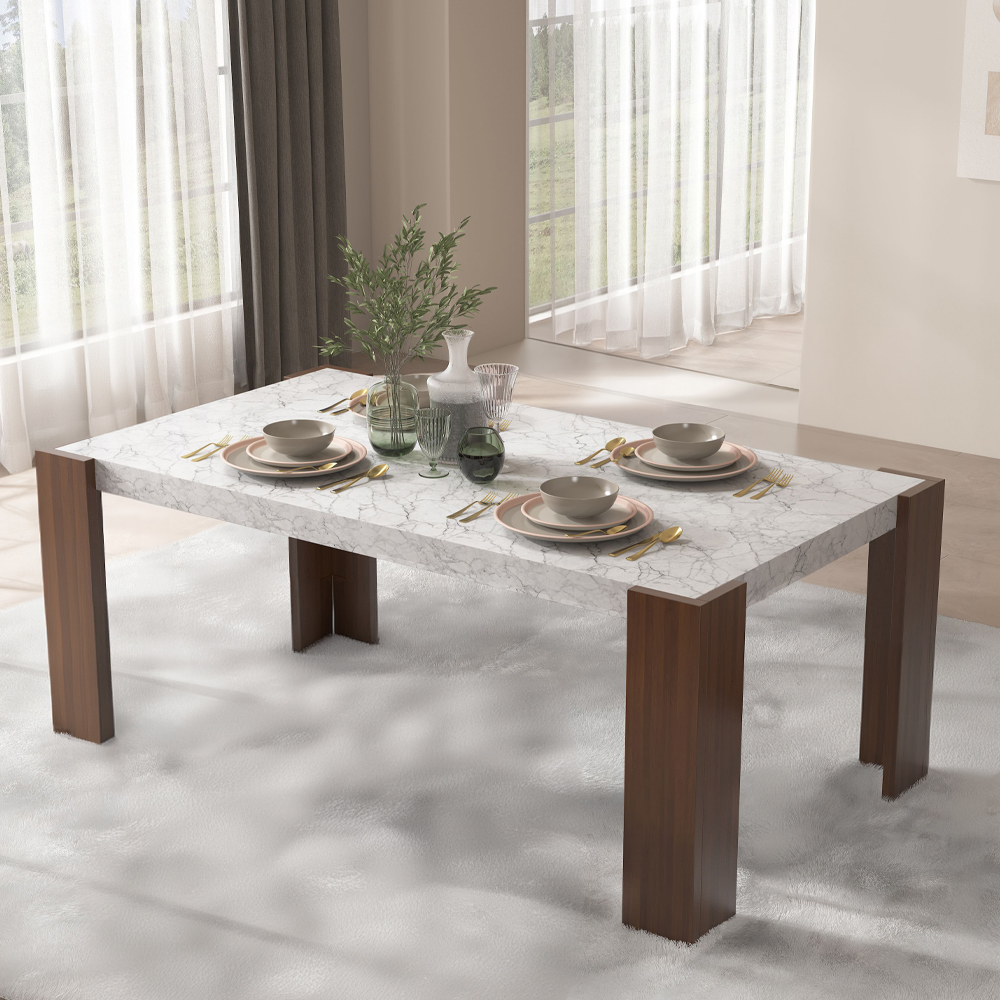 ACME - Hettie Dining Table with Engineeed Stone Top in Engineered Stone Top/Brown