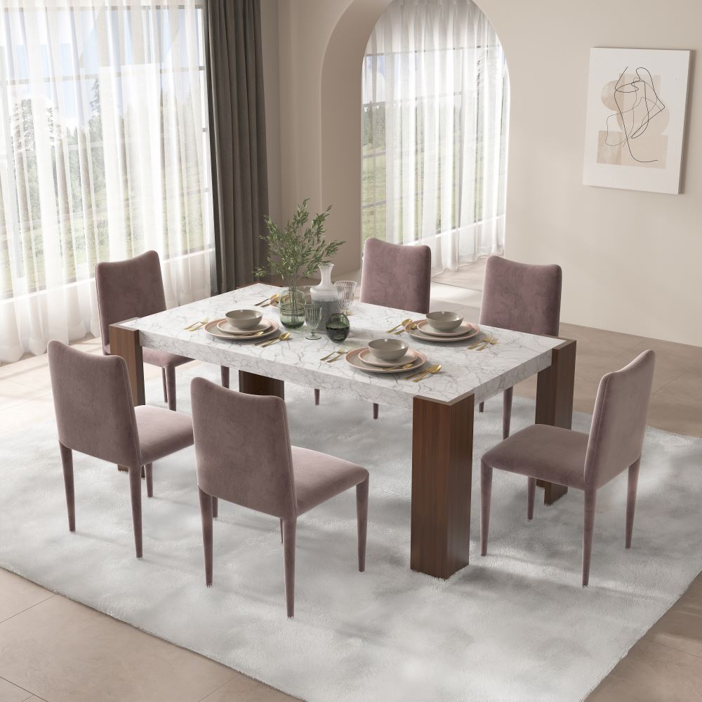 ACME - Hettie Dining Table with Engineeed Stone Top in Engineered Stone Top/Brown