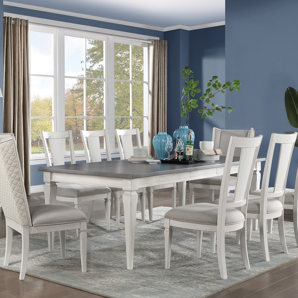 ACME - Katia Dining Table with Leaf in Rustic Gray/Weathered White