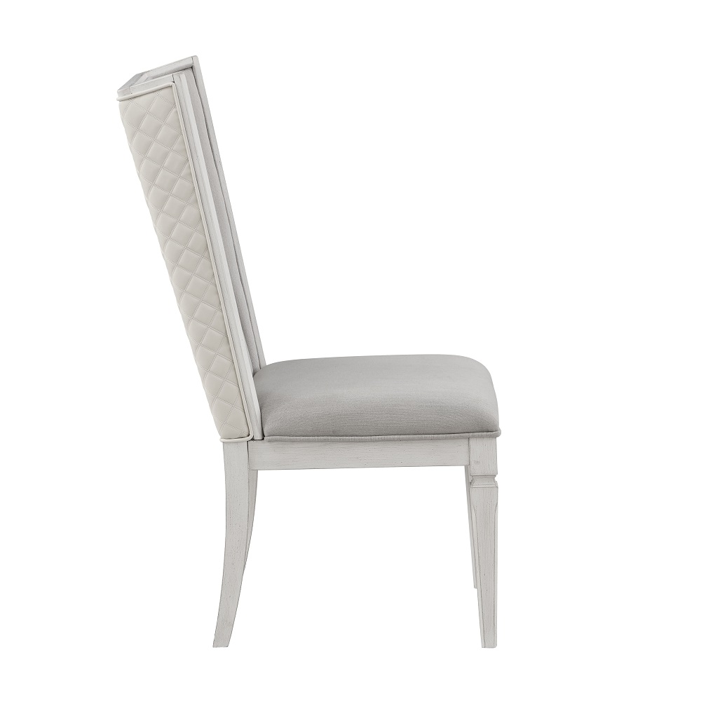 ACME - Katia Hostess Chair (Set of 2) in Light Gray Linen/Weathered White