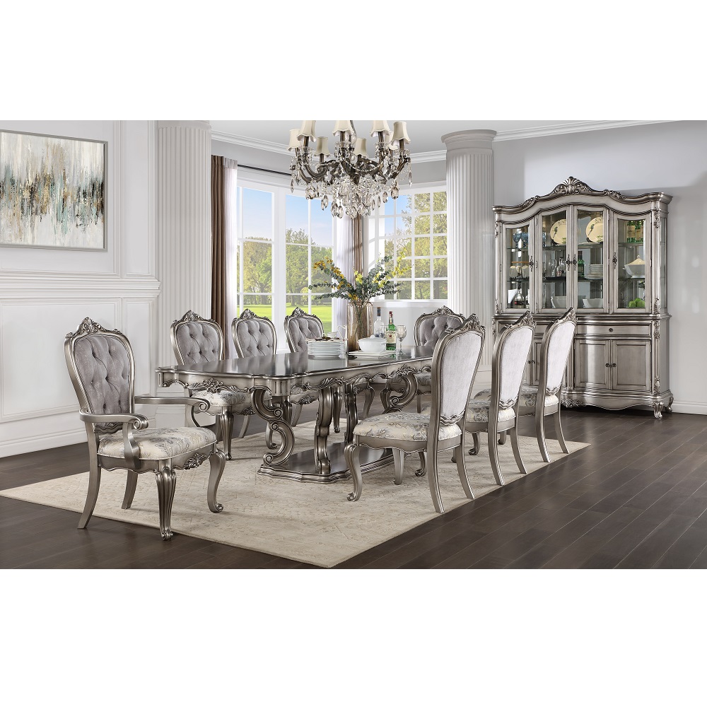 ACME - Ariadne Dining Table with Pedestal in Antique Platinum