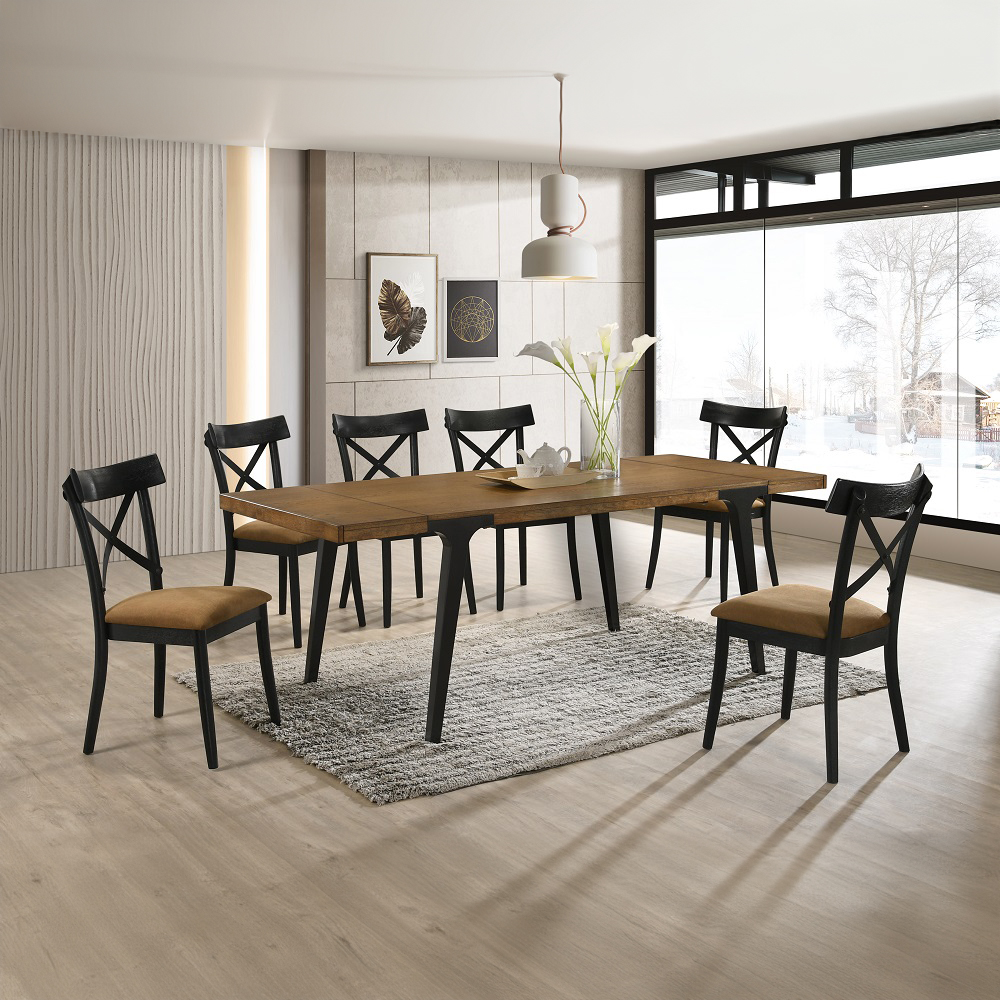 ACME - Hillary Dining Table with 2 Leaves in Walnut/Black