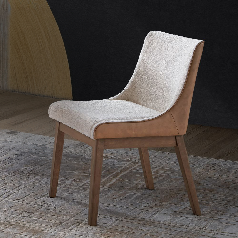 ACME - Ginny Side Chair (Set of 2) in White Boucle/Brown Velvet/Walnut