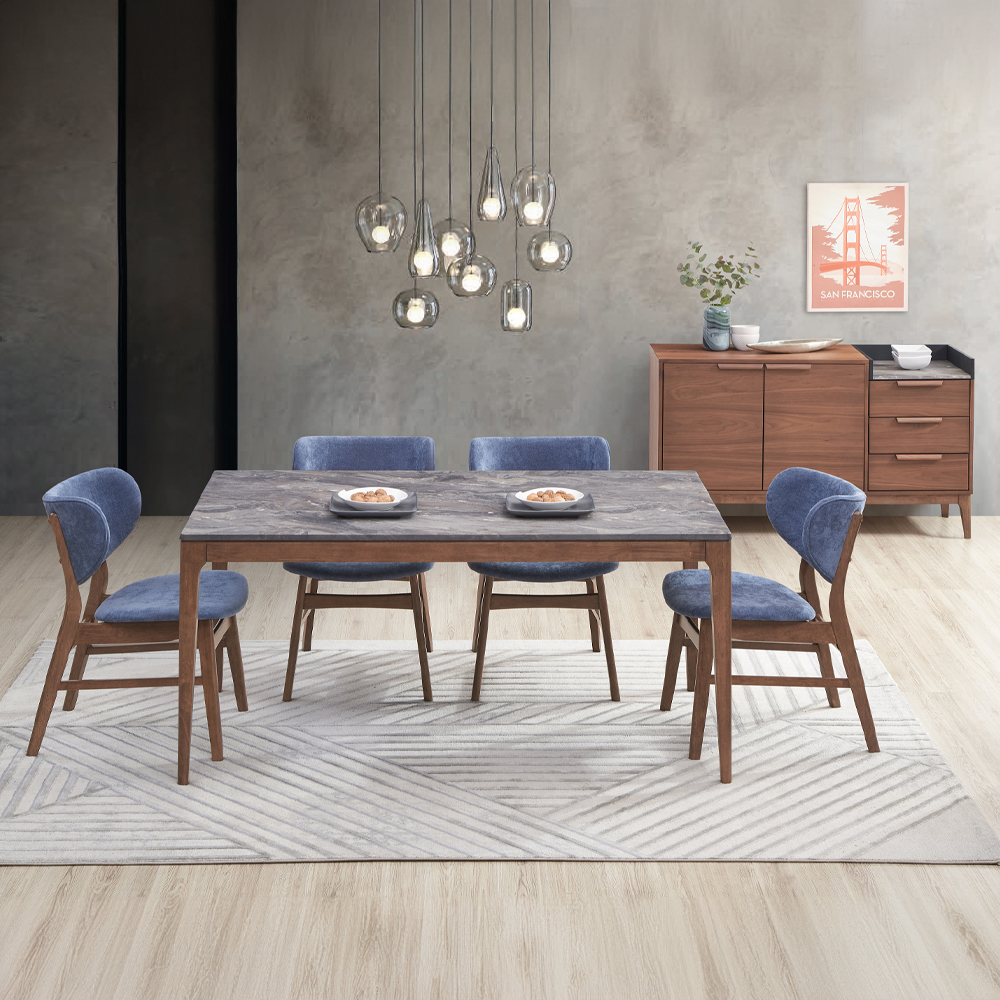 ACME - Bevis Dining Table in Engineered Stone Top/Walnut