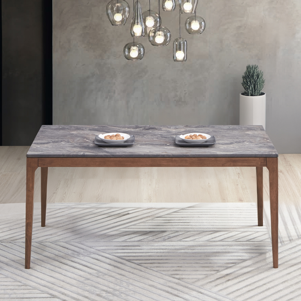 ACME - Bevis Dining Table in Engineered Stone Top/Walnut