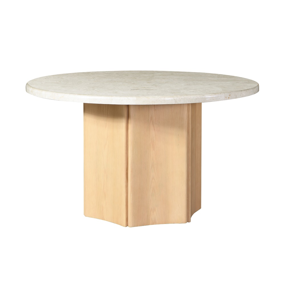 ACME - Qwin Round Dining Table with Marble Top in Gray Weathered Gray Oak