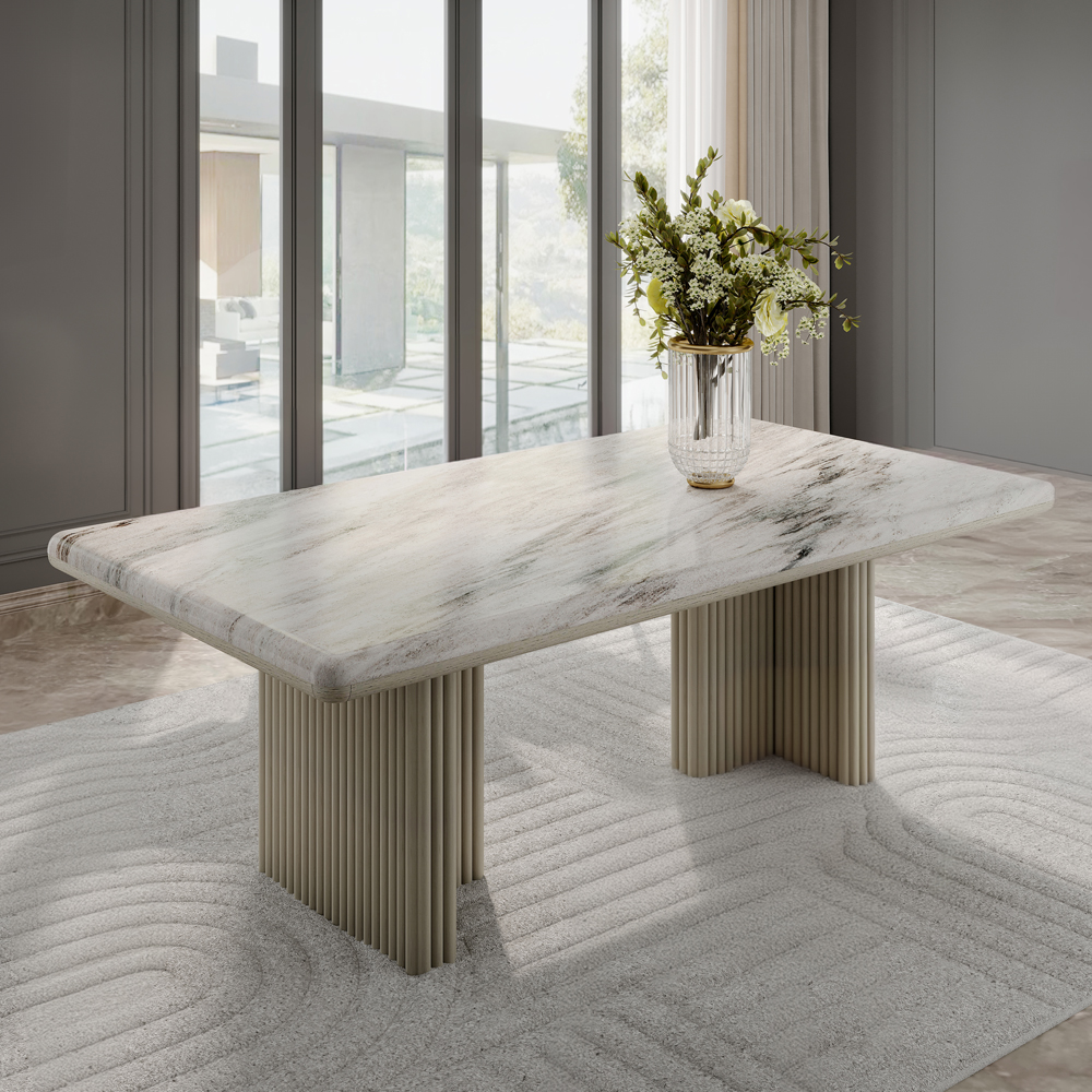 ACME - Charity Dining Table in Natural Marble Top/Gray Oak