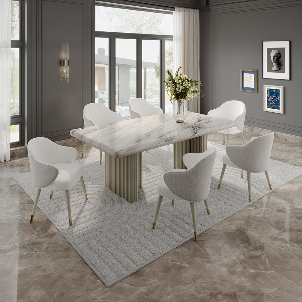 ACME - Charity Dining Table in Natural Marble Top/Gray Oak