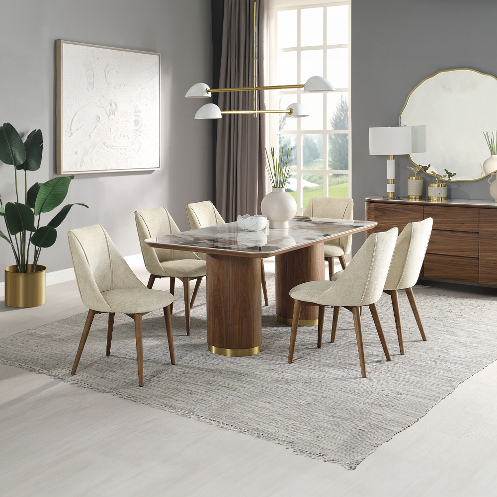 ACME - Willene Dining Table with Ceramic Top in Ceramic Top/Walnut