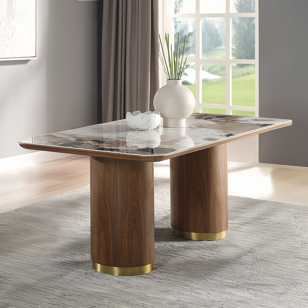 ACME - Willene Dining Table with Ceramic Top in Ceramic Top/Walnut