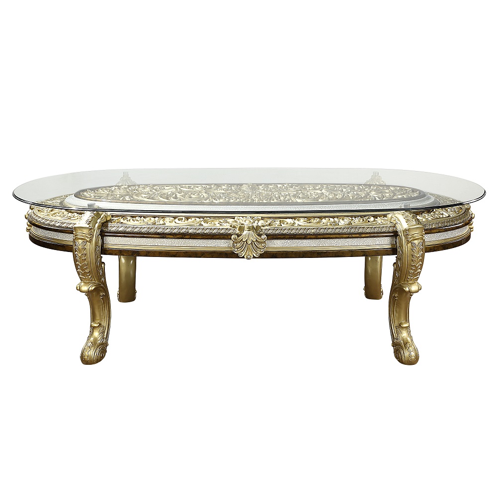 ACME Desiderius Dining Table - Antique Gold/Hand-Painted Brown