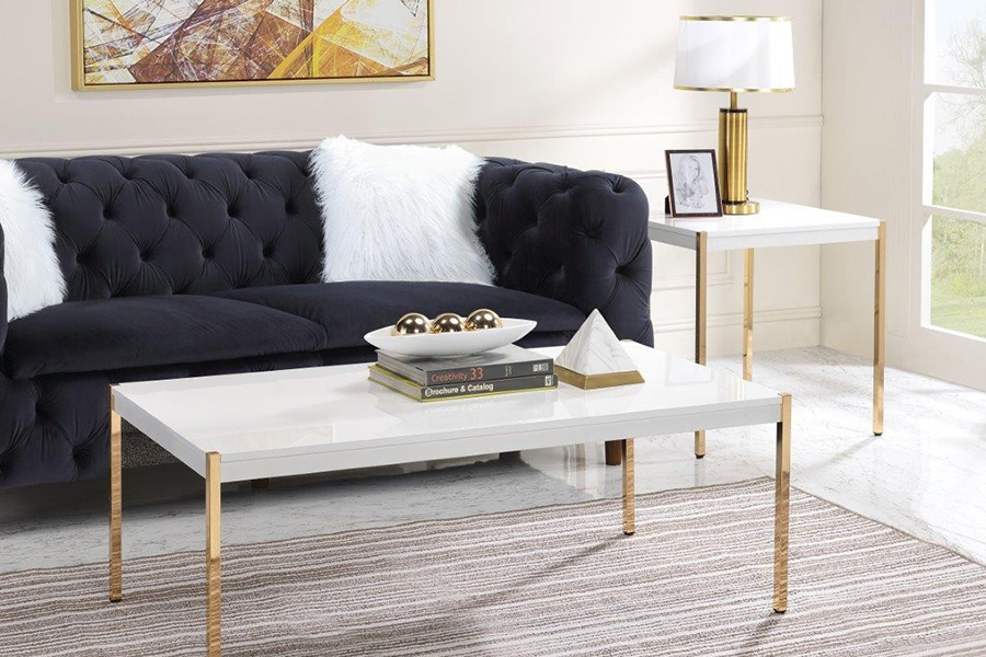 ACME - Otrac Coffee Table in White/Gold