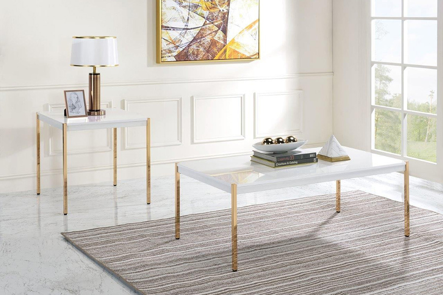 ACME - Otrac End Table in White/Gold