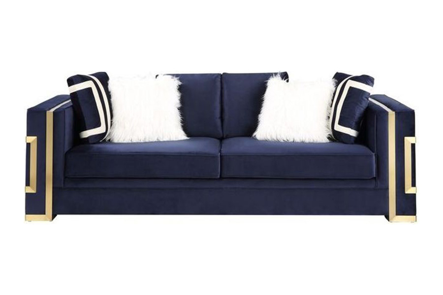 ACME - Virrux Sofa with 6 Pillows in Blue/Gold