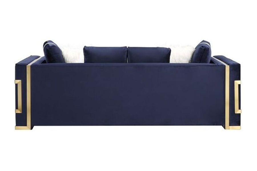 ACME - Virrux Sofa with 6 Pillows in Blue/Gold