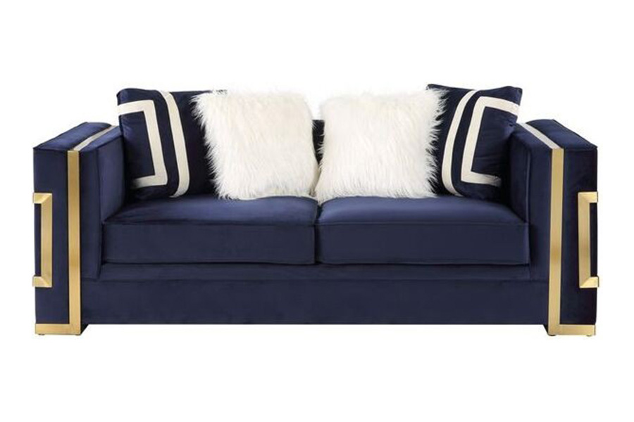 ACME - Virrux Loveseat with 4 Pillows in Blue/Gold