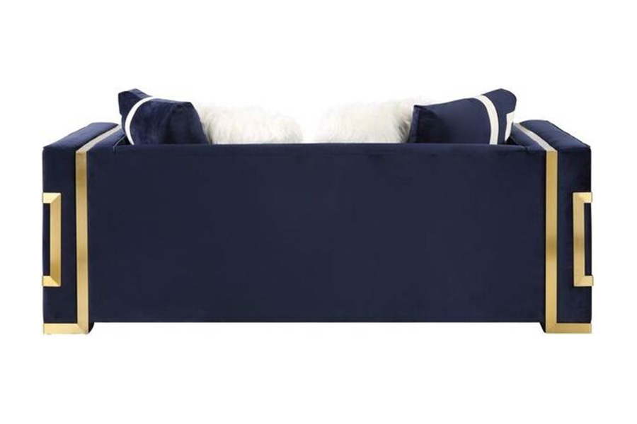 ACME - Virrux Loveseat with 4 Pillows in Blue/Gold