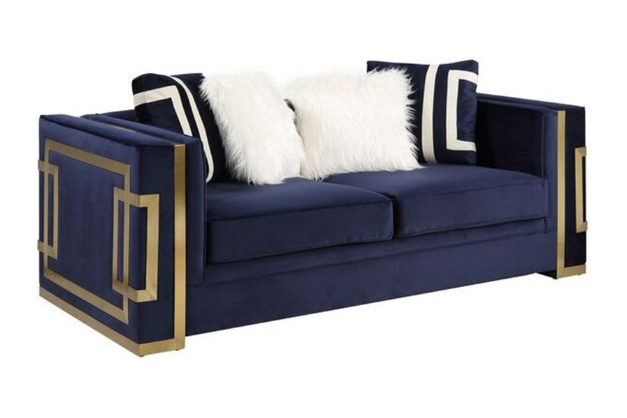 ACME - Virrux Loveseat with 4 Pillows in Blue/Gold