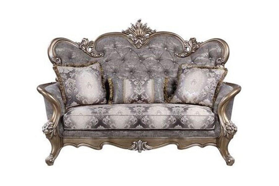 ACME - Elozzol Loveseat with 3 Pillows in Antique Bronze