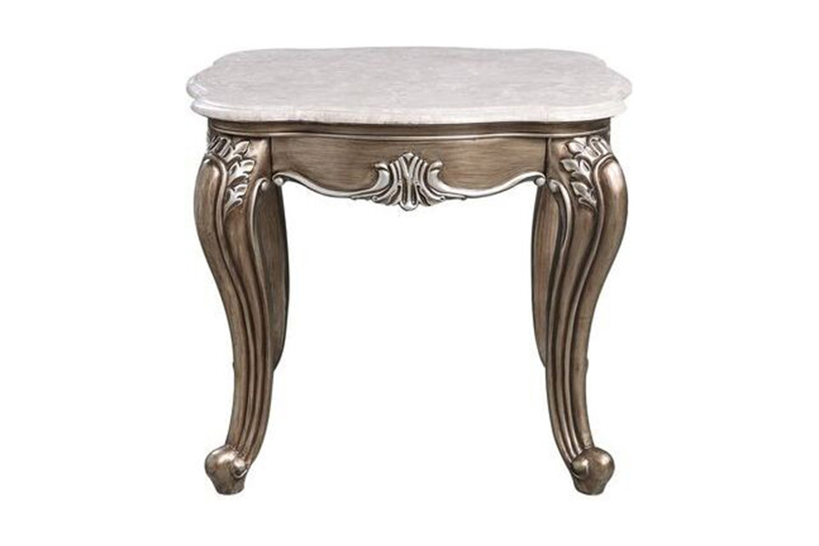 ACME - Elozzol End Table in Marble Top/Antique Bronze