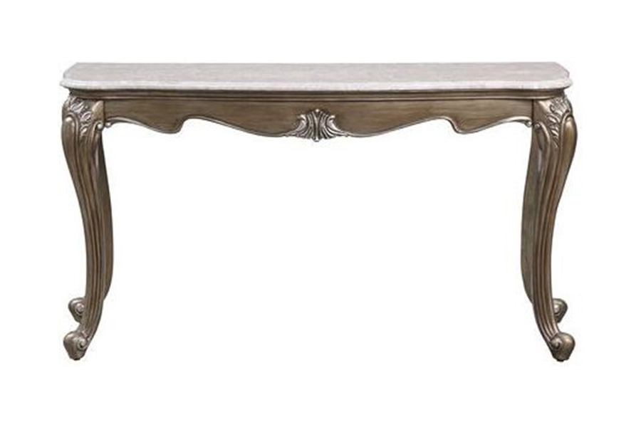 ACME - Elozzol Sofa Table in Marble Top/Antique Bronze