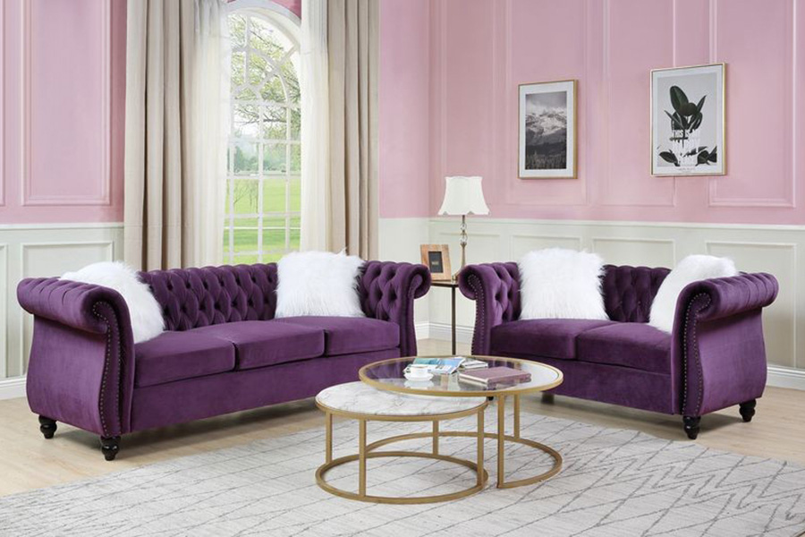 ACME - Thotton Sofa with 2 Pillows in Purple