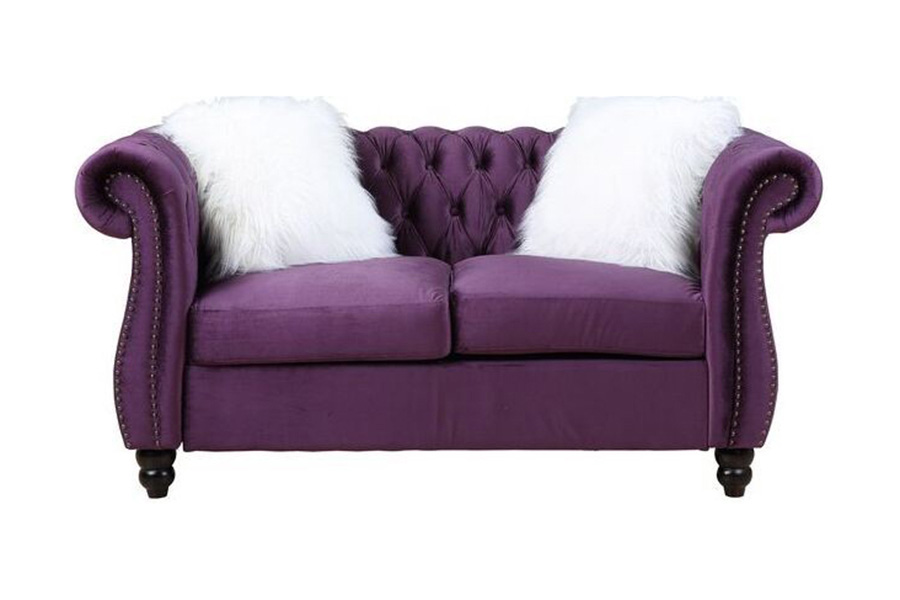 ACME - Thotton Loveseat with 2 Pillows in Purple