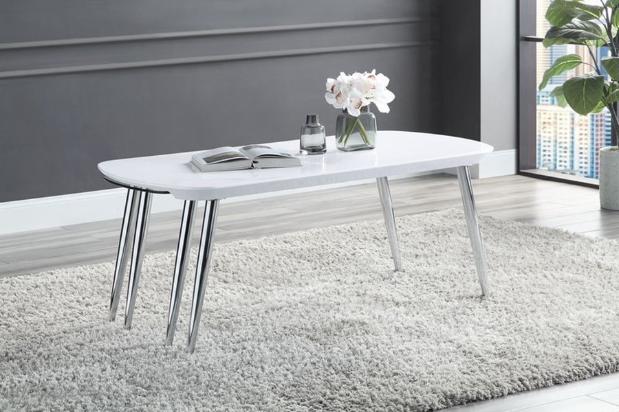 ACME - Patina Coffee Table in White/Chrome