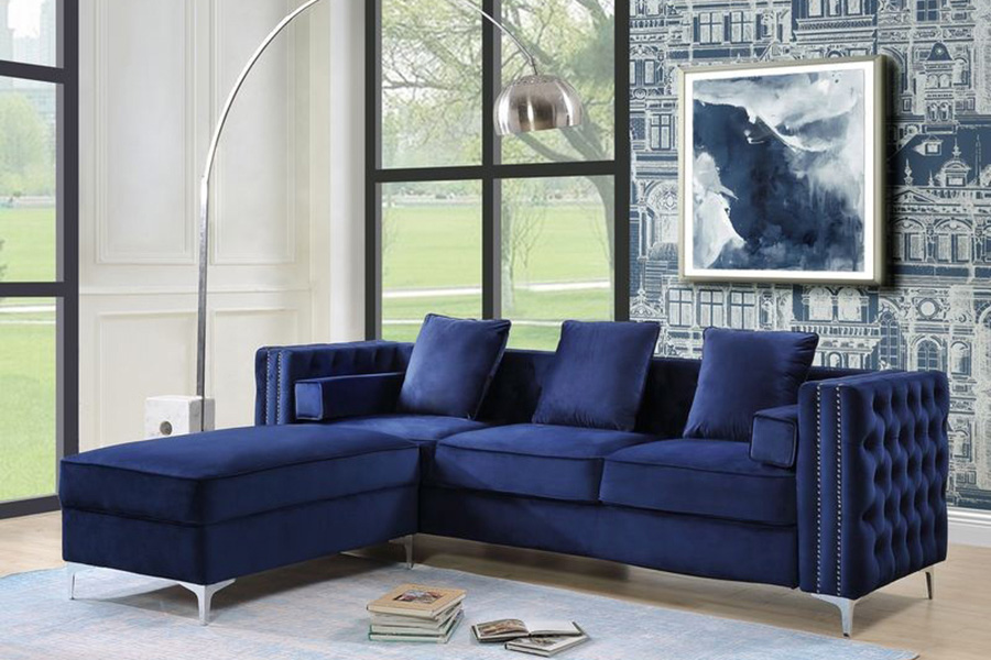 ACME Bovasis Sofa with 5 Pillows - Blue Velvet