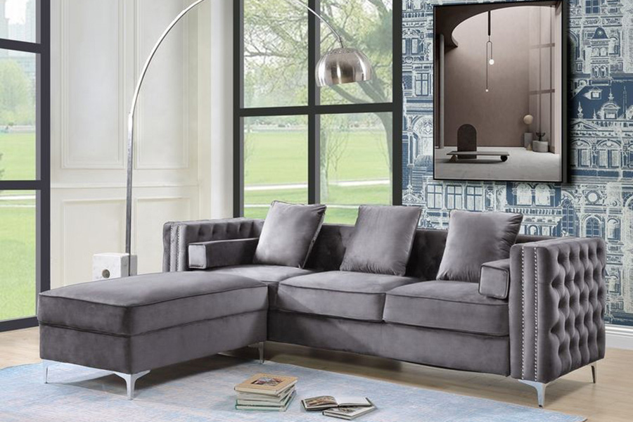 ACME Bovasis Sofa with 5 Pillows - Gray Velvet