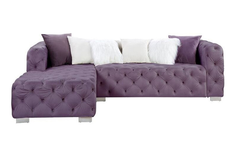 ACME Qokmis Sectional Sofa with 6 Pillows - Purple Velvet