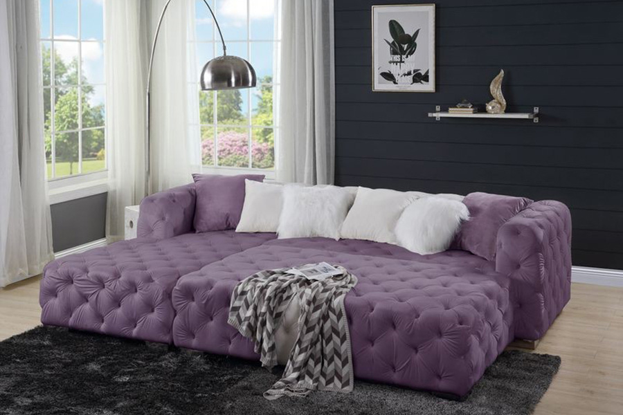 ACME Qokmis Sectional Ottoman - Purple Velvet