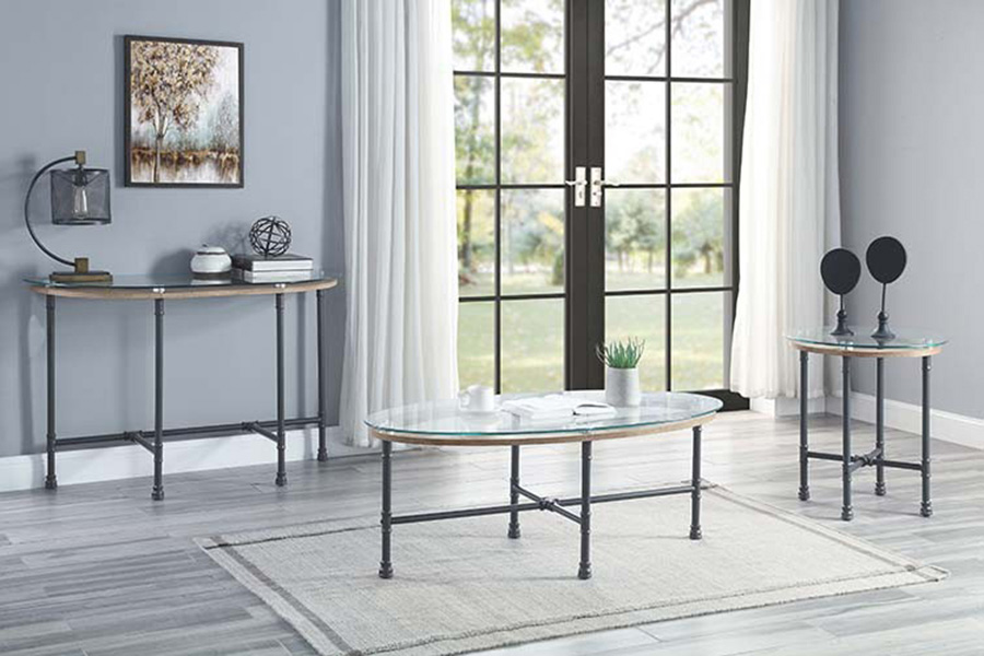 ACME - Brantley Sofa Table in Clear Glass/Sandy Gray