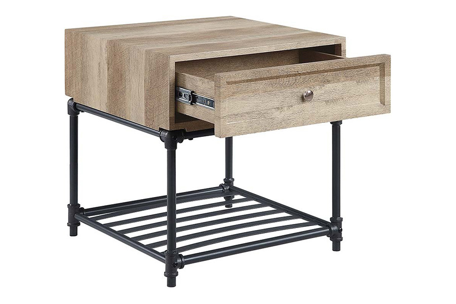 ACME - Brantley II End Table in Oak/Sandy Black