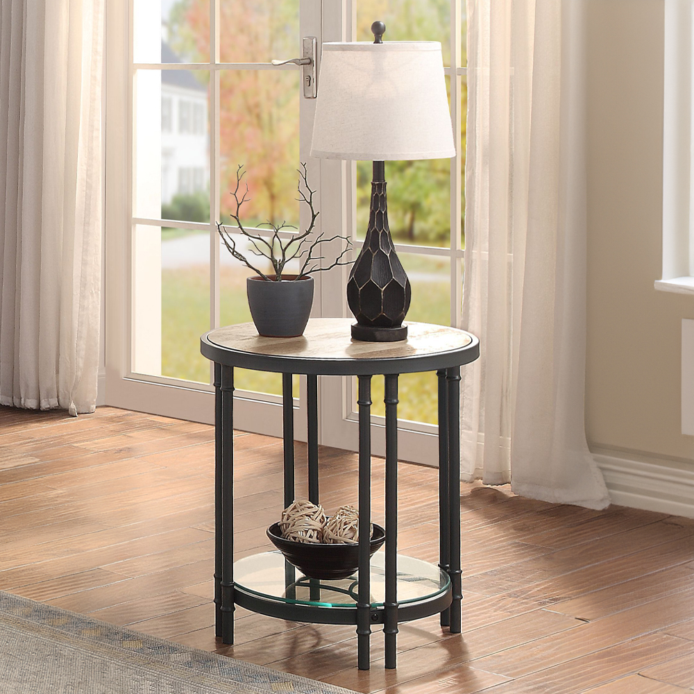 ACME - Brantley End Table in Oak/Sandy Black