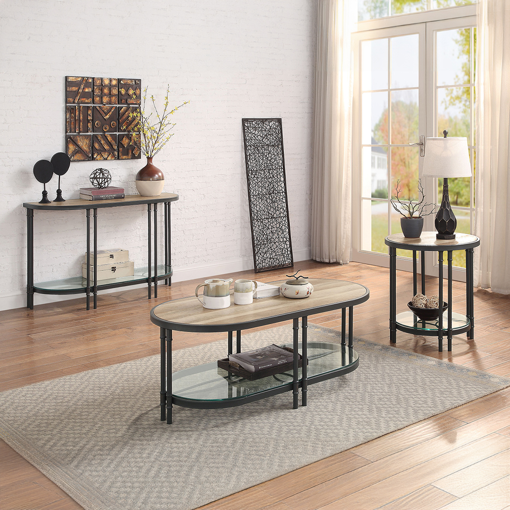 ACME - Brantley End Table in Oak/Sandy Black