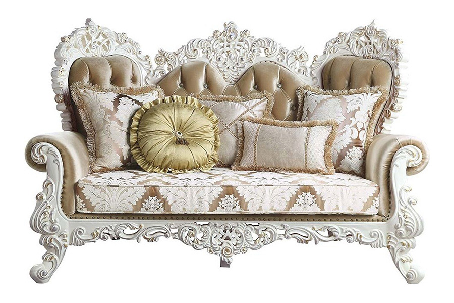 ACME - Vanaheim Loveseat with 5 Pillows in Antique White