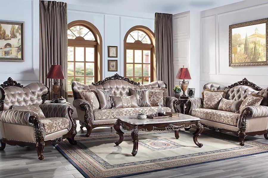 ACME - Benbek Sofa with 5 Pillows in Antique Oak