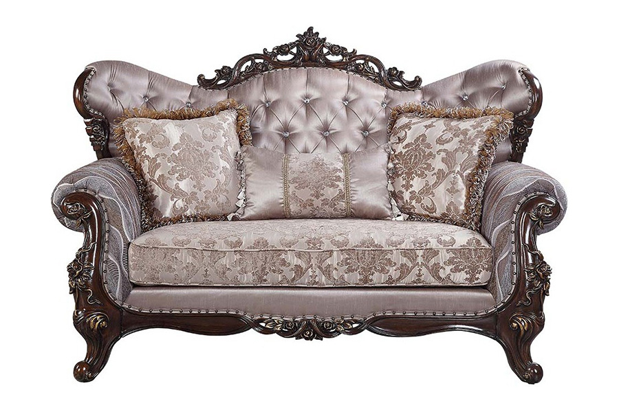 ACME - Benbek Loveseat with 3 Pillows in Antique Oak