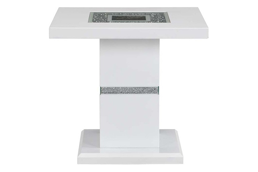 ACME - Elizaveta End Table in Faux Crystal Diamonds/White High Gloss